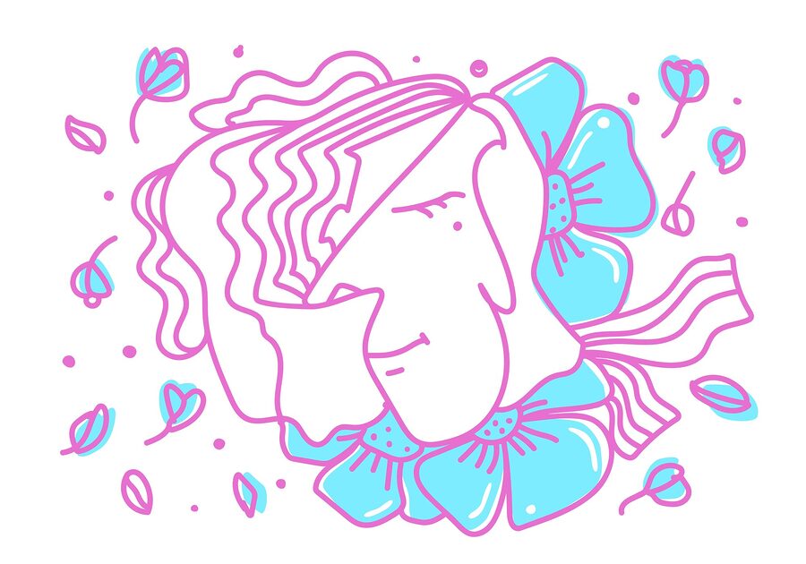 Papier peint Dessin d'une femme avec des fleurs – Image 3