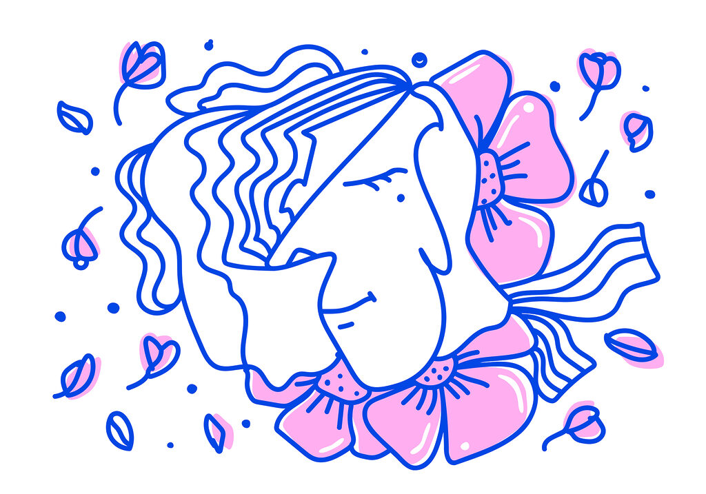 Drawing of a woman with flowers