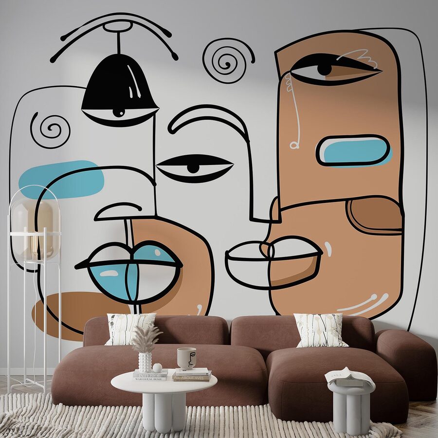 Groupe de visages dessinés sur fond blanc