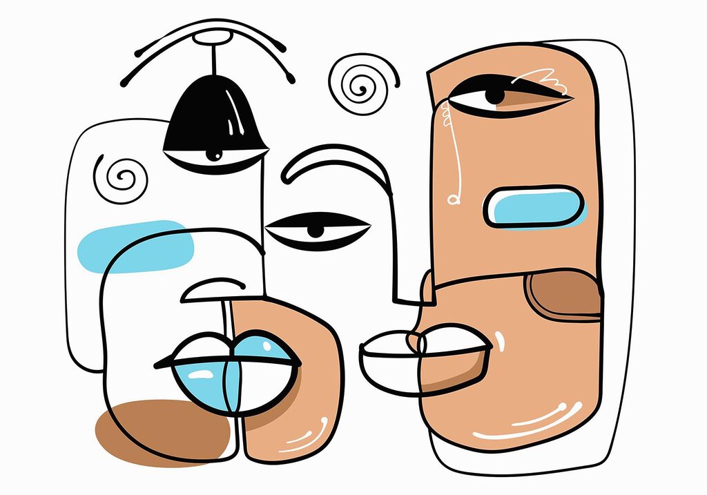 Groupe de visages dessinés sur fond blanc Groupe de visages dessinés sur fond blanc
