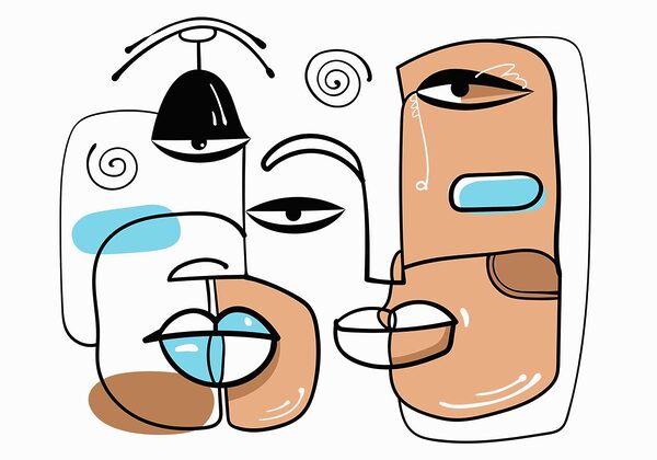 Groupe de visages dessinés sur fond blanc Groupe de visages dessinés sur fond blanc
