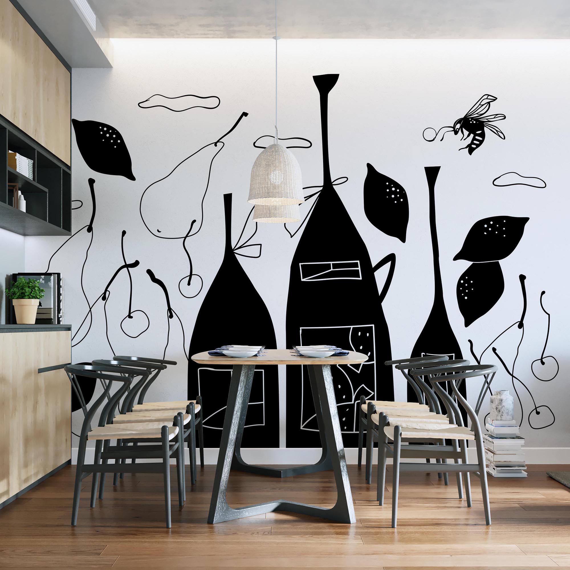 Dessin de bouteilles en noir et blanc