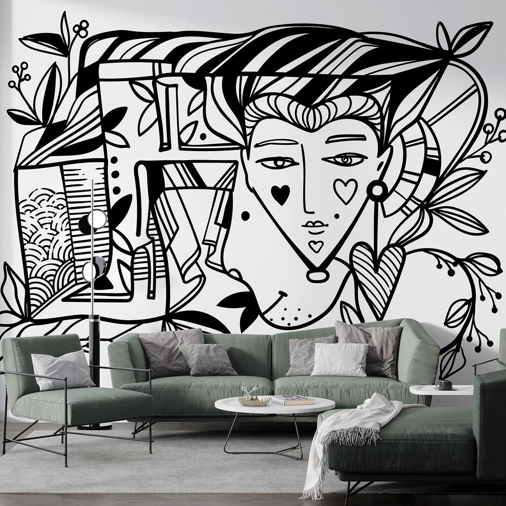 Dessin en noir et blanc du visage d’une personne Dessin en noir et blanc du visage d’une personne