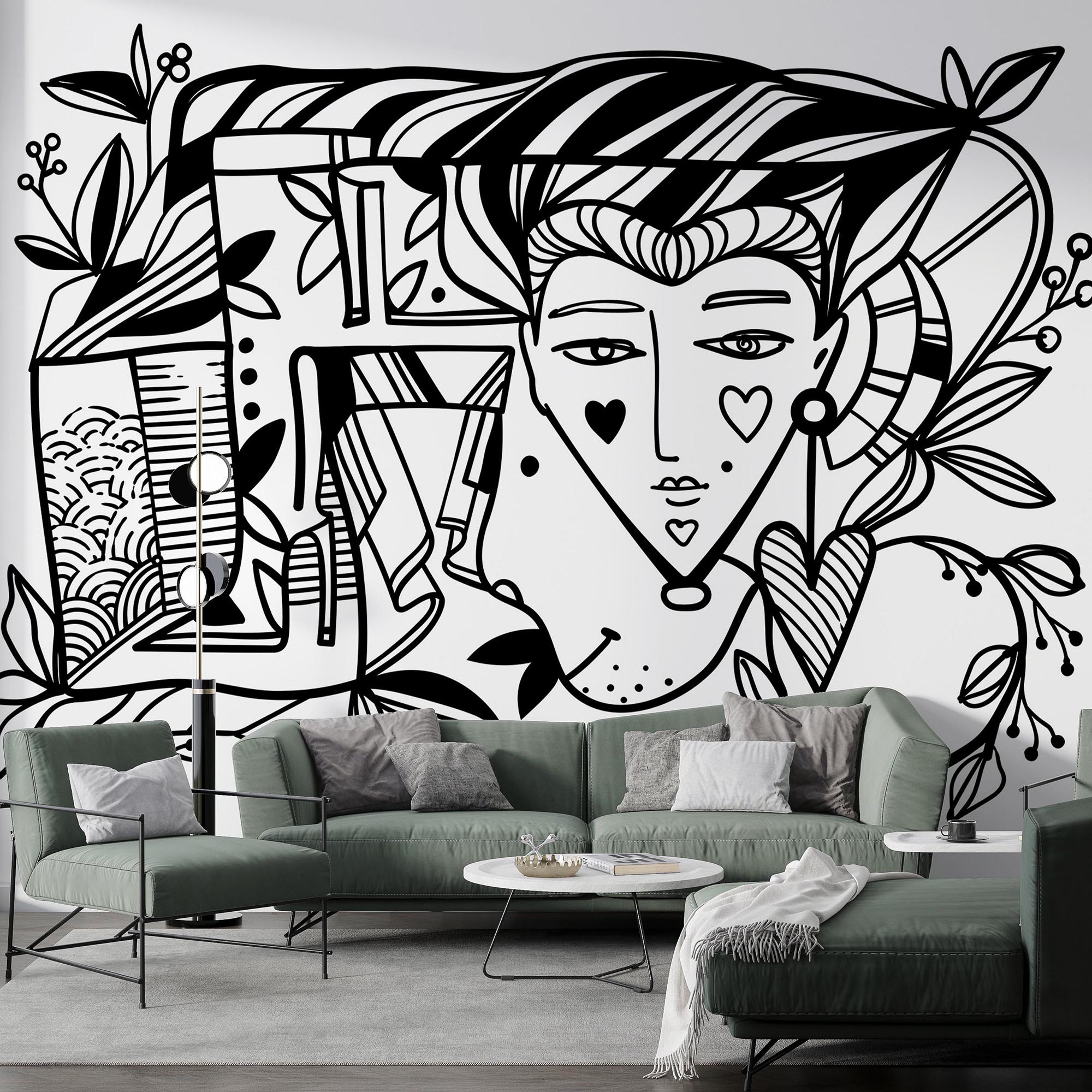 Dessin en noir et blanc du visage d’une personne Dessin en noir et blanc du visage d’une personne