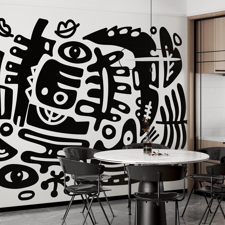Papier peint Dessin en noir et blanc de différentes formes