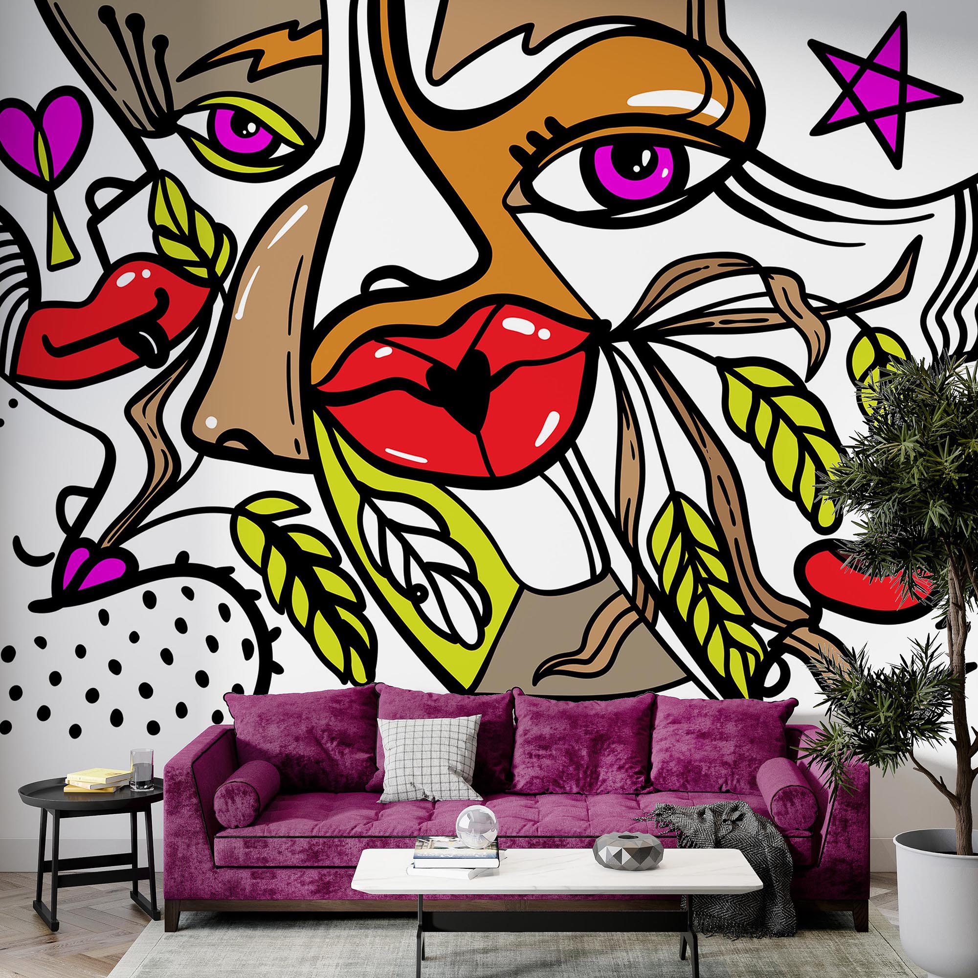 – ; Visage vibrant avec des motifs audacieux