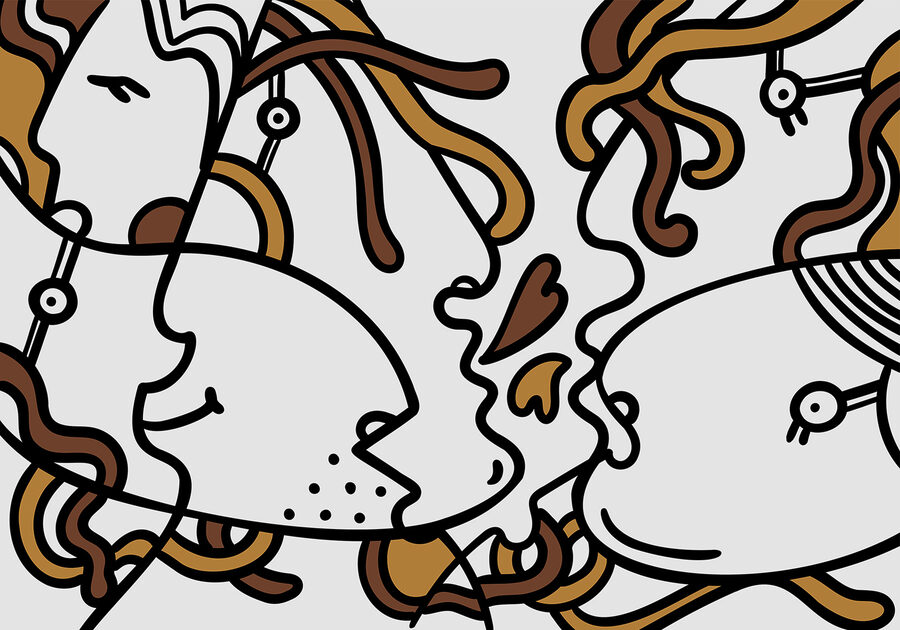 Wall murals Drawing of a couple of people