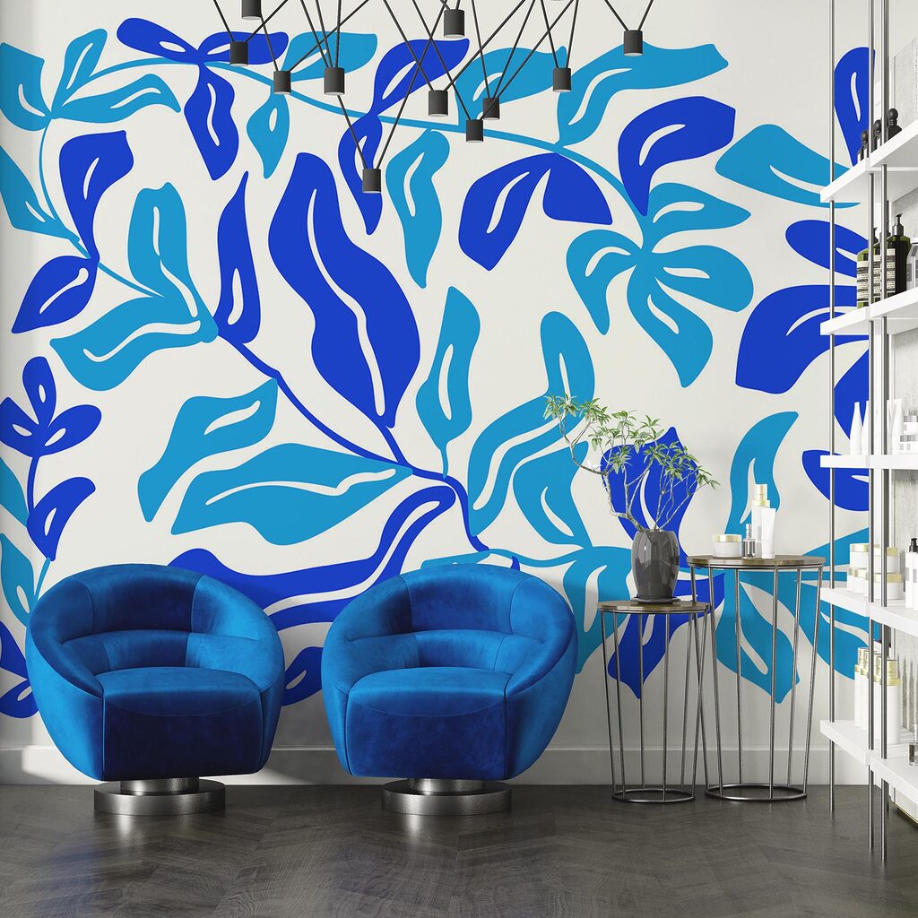 Dessin de feuilles en bleu et blanc Dessin de feuilles en bleu et blanc