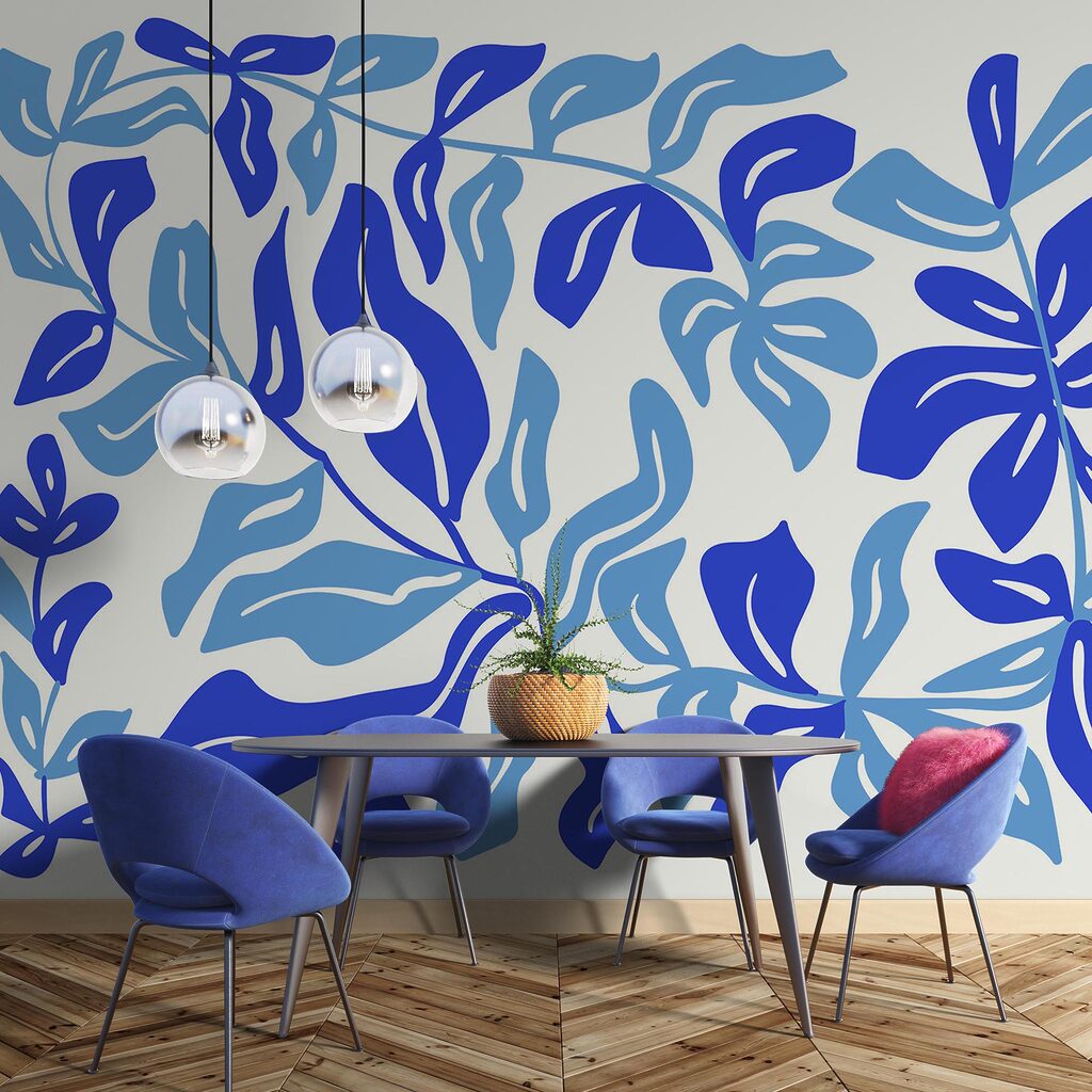 Dessin de feuilles en bleu et blanc Dessin de feuilles en bleu et blanc