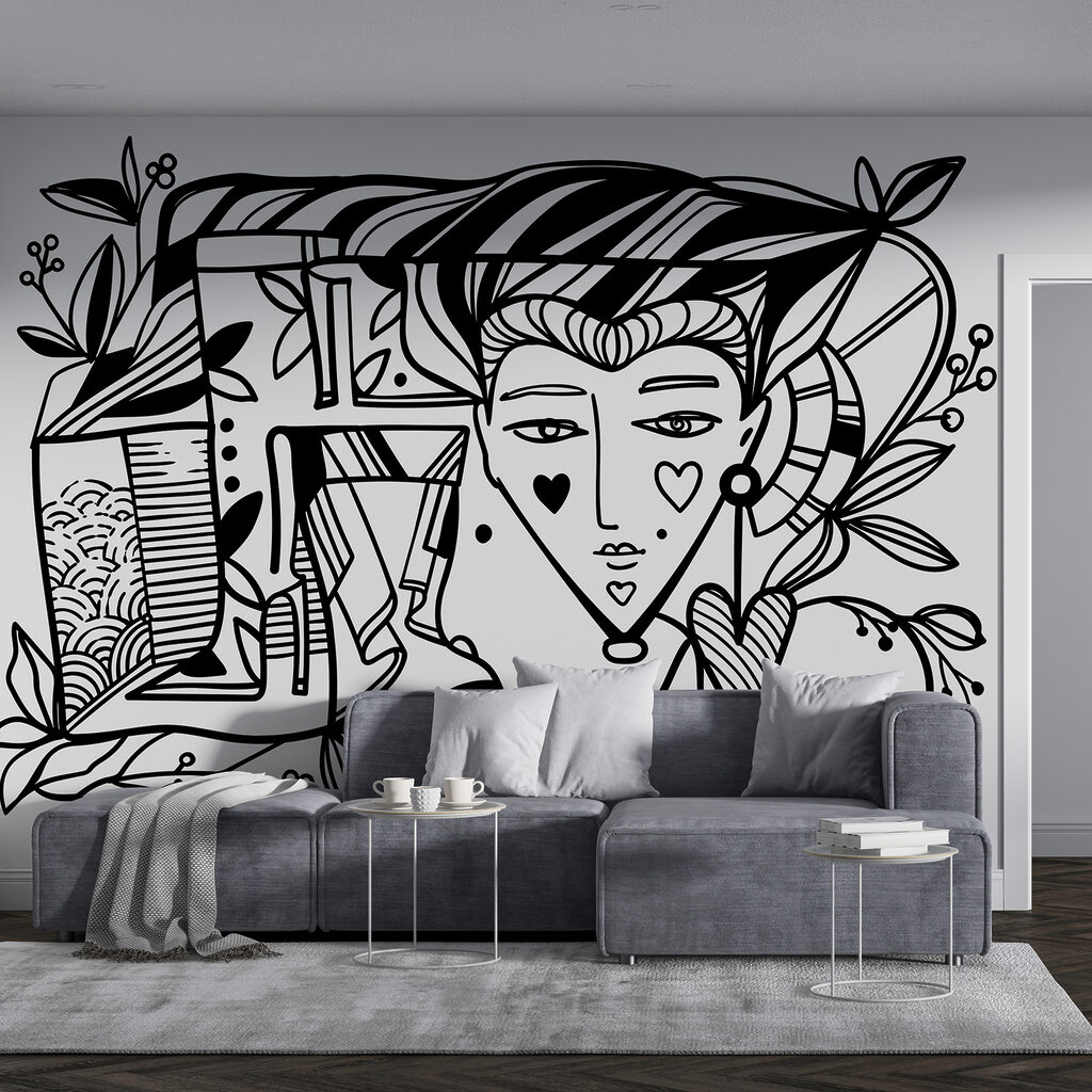 Dessin en noir et blanc du visage d’une personne Dessin en noir et blanc du visage d’une personne