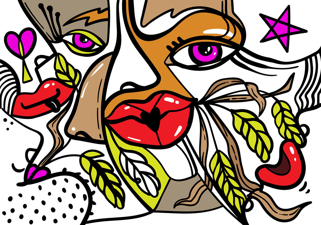 - Vibrant face with bold patterns