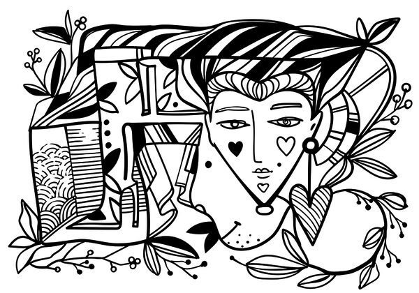 Dessin en noir et blanc du visage d’une personne Dessin en noir et blanc du visage d’une personne