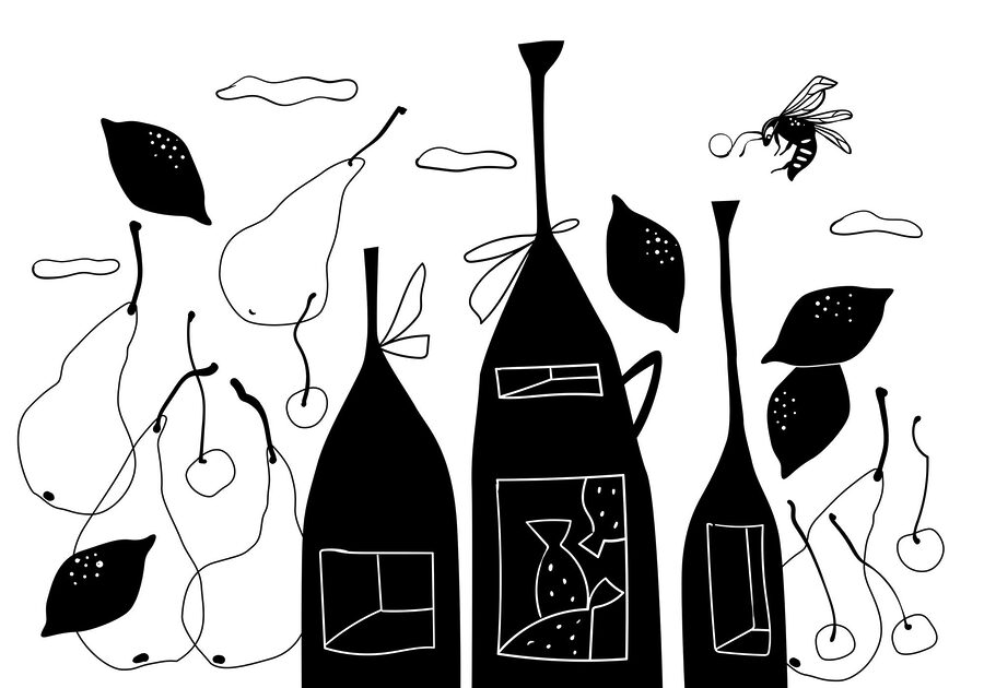 Dessin de bouteilles en noir et blanc