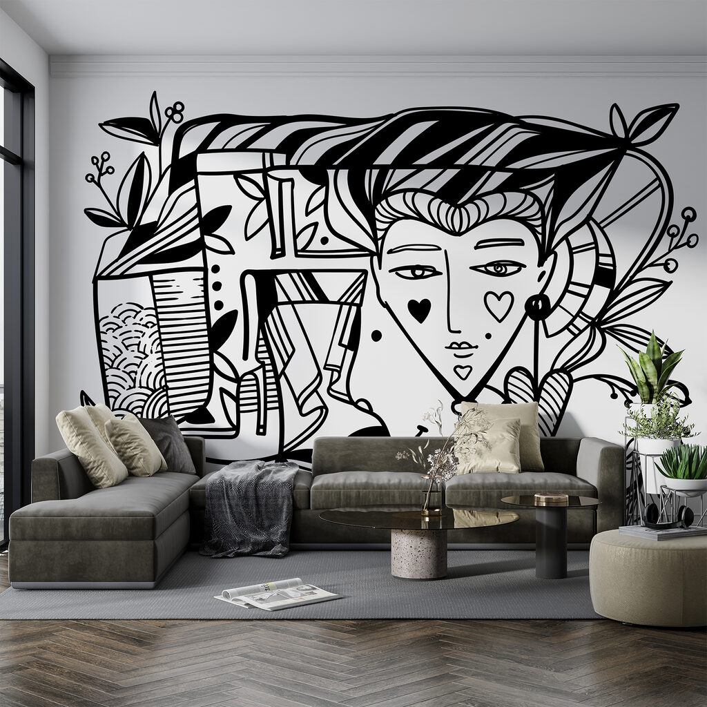 Dessin en noir et blanc du visage d’une personne Dessin en noir et blanc du visage d’une personne