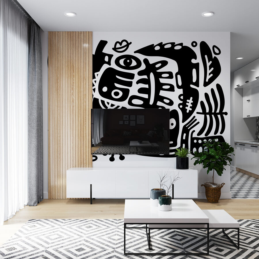 Papier peint Dessin en noir et blanc de différentes formes – Image 2