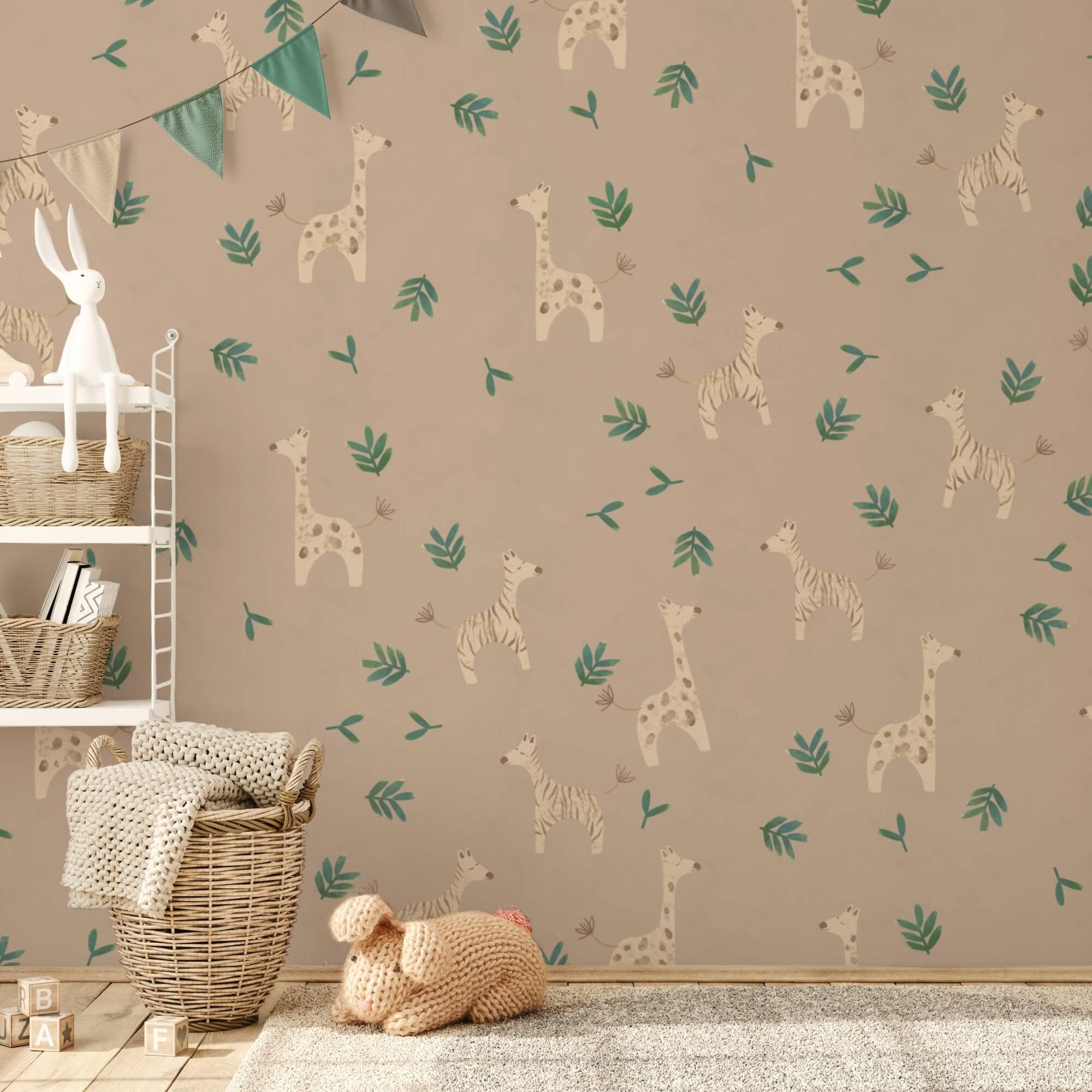 Motif de girafes et de feuilles