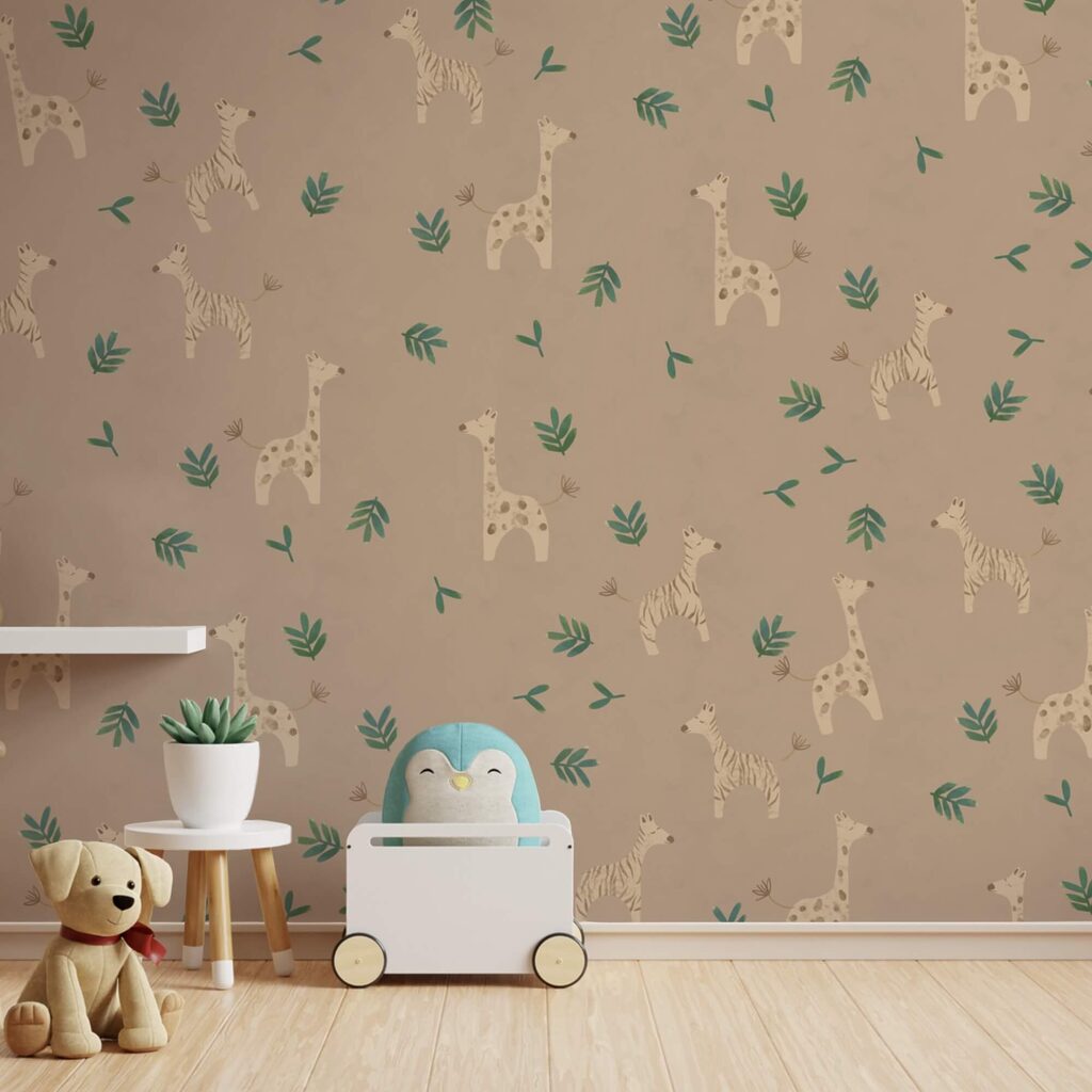 Motif de girafes et de feuilles