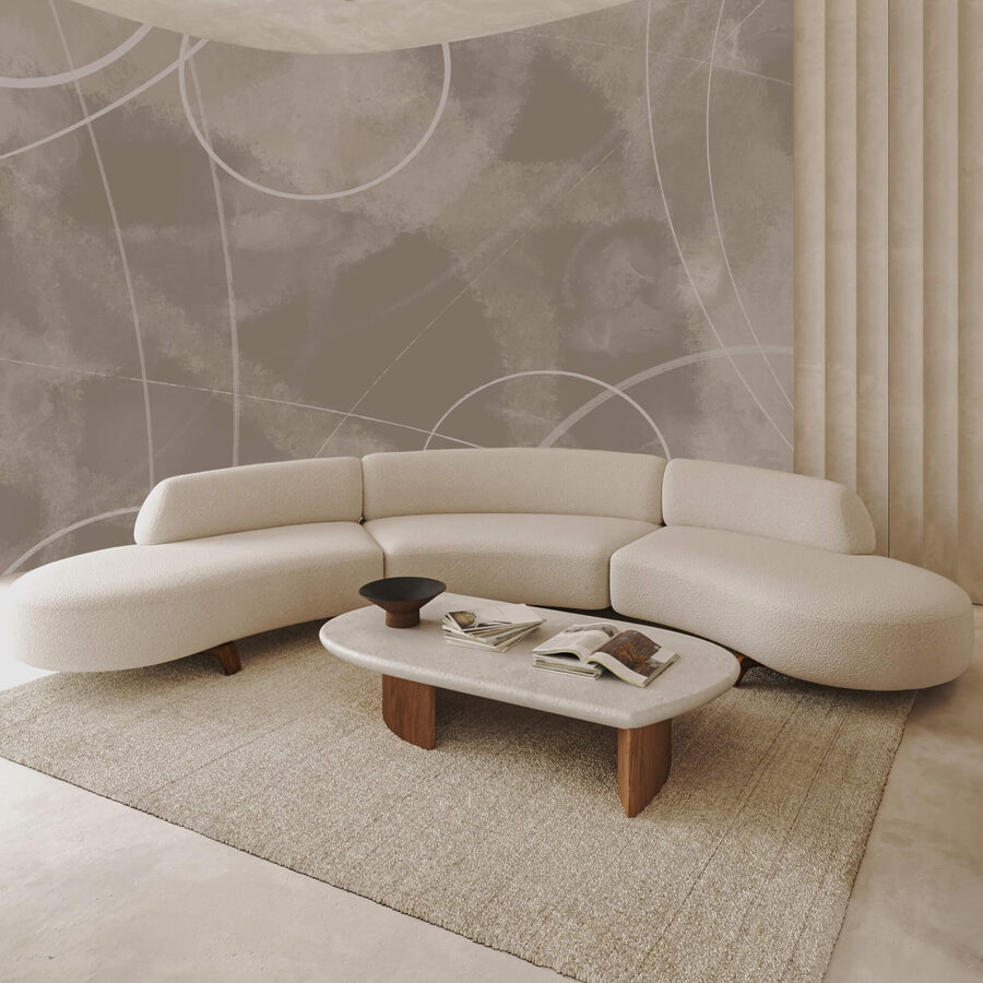 Papier peint Fond brun avec lignes et cercles blancs