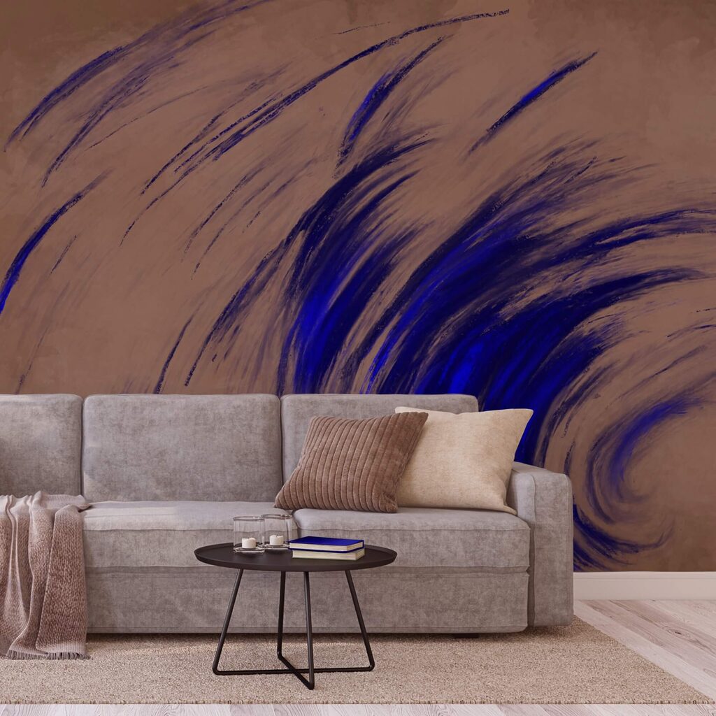 Tourbillons bleus sur fond brun