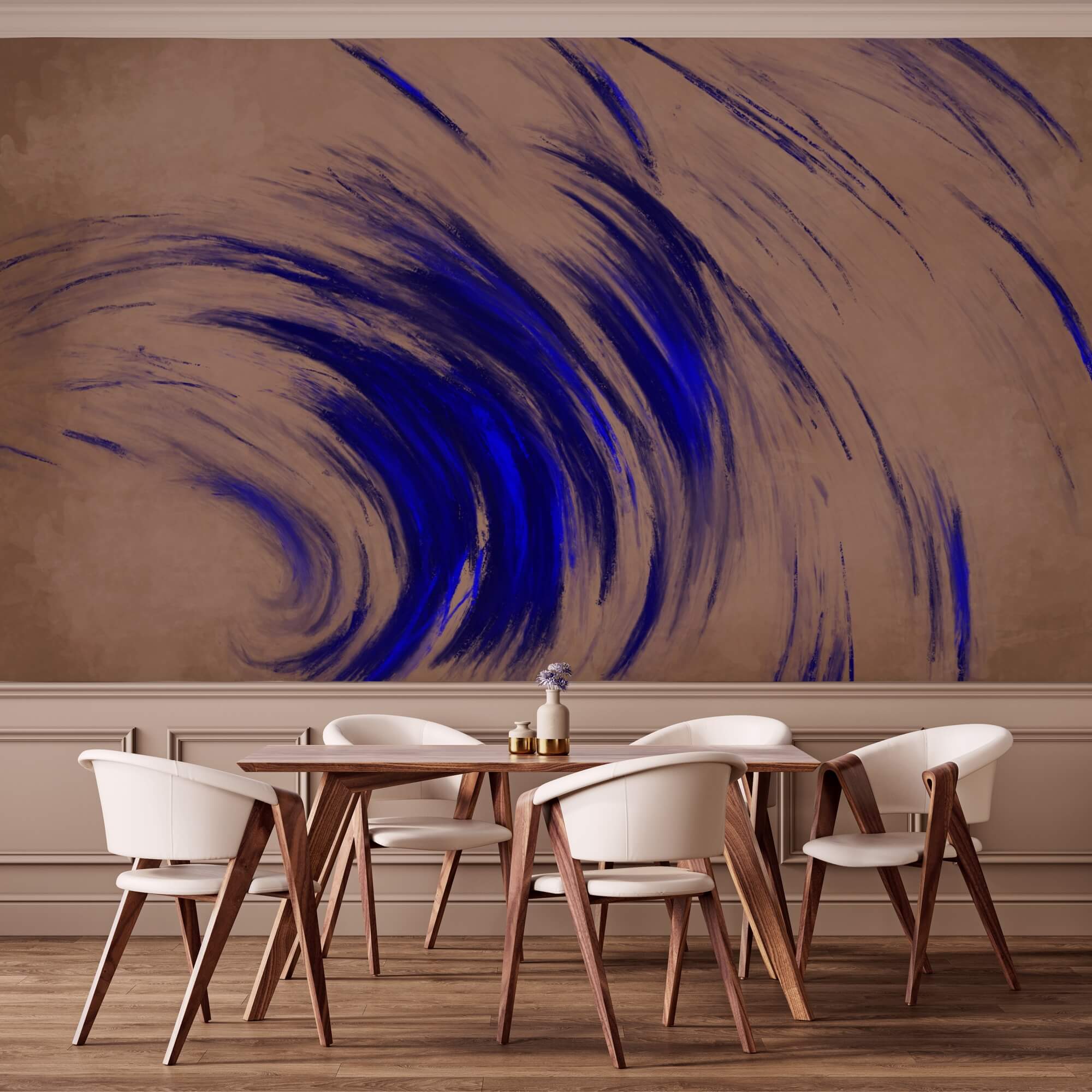 Tourbillons bleus sur fond brun