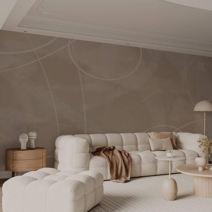 Papier peint Fond brun avec lignes et cercles blancs – Image 3