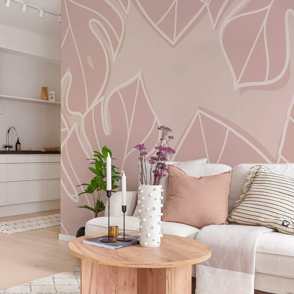 Motif de feuilles roses et blanches