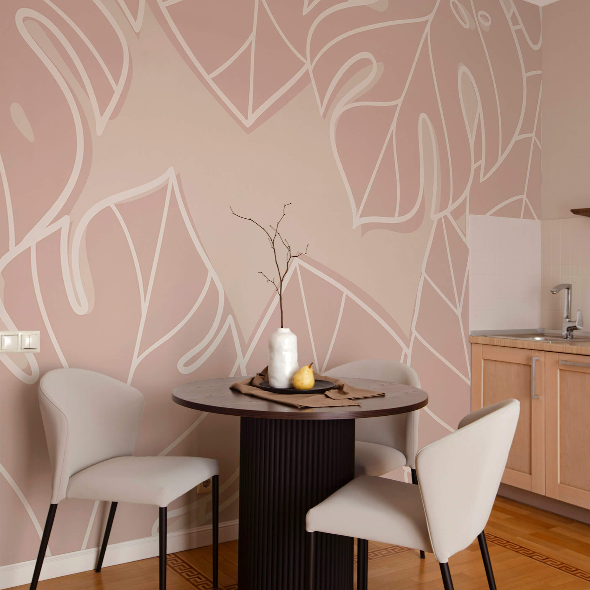 Motif de feuilles roses et blanches