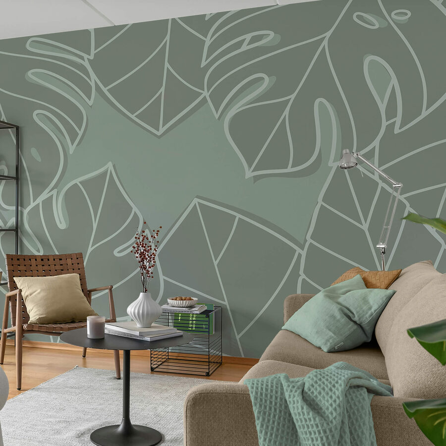 Groupe de feuilles sur fond gris
