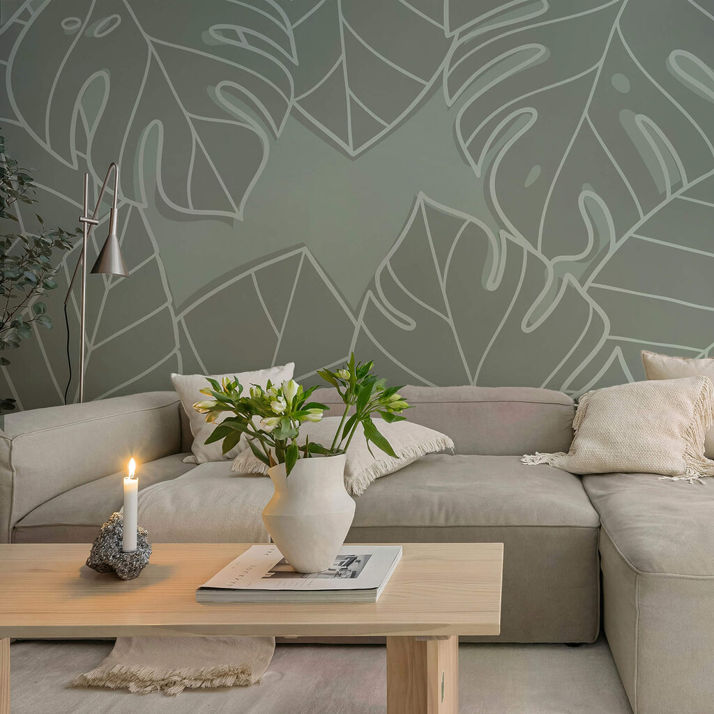 Groupe de feuilles sur fond gris Groupe de feuilles sur fond gris