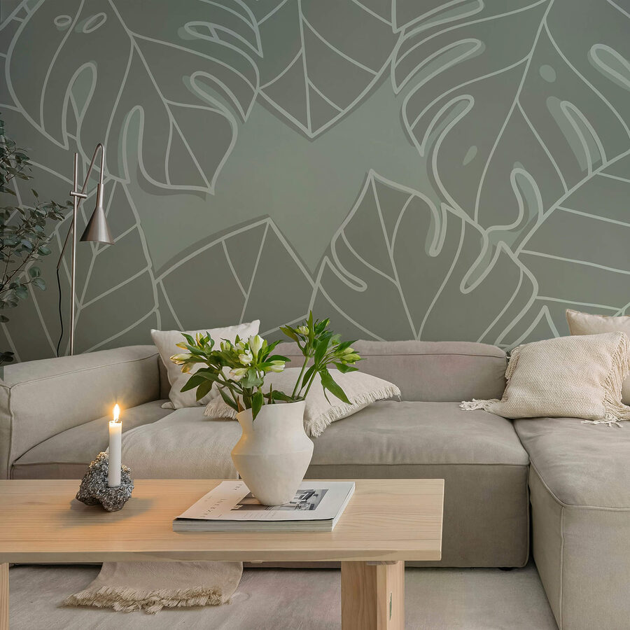 Groupe de feuilles sur fond gris