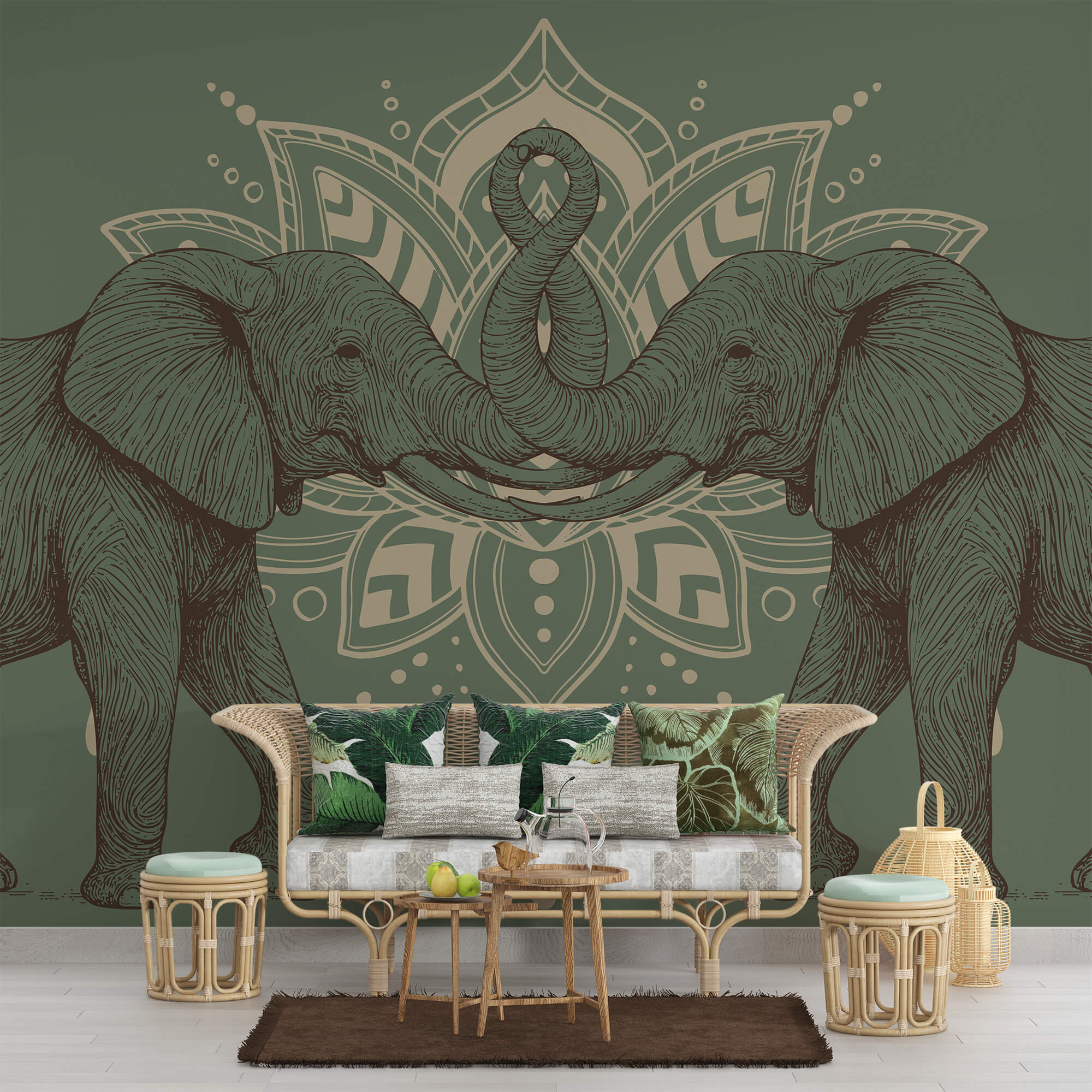 Deux éléphants dont les trompes se touchent