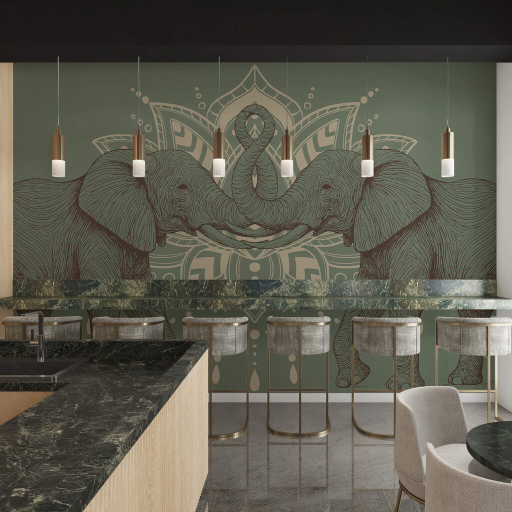 Deux éléphants dont les trompes se touchent