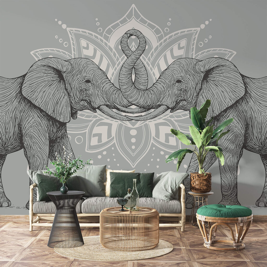 Deux éléphants dont les trompes se touchent