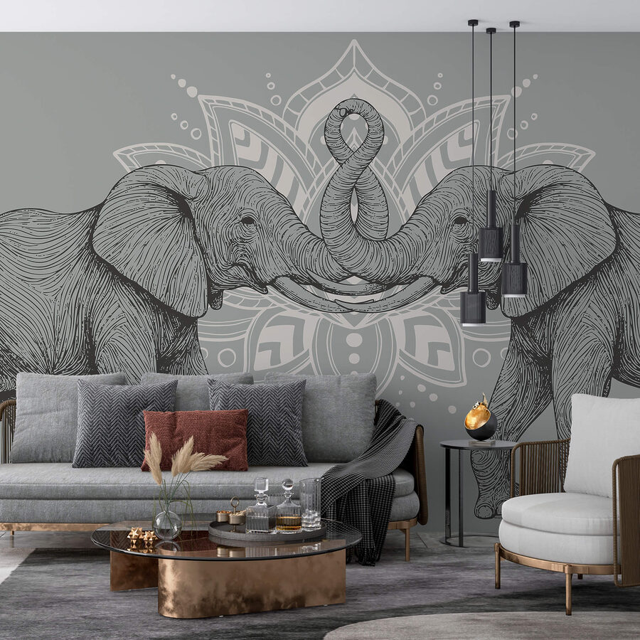 Deux éléphants dont les trompes se touchent