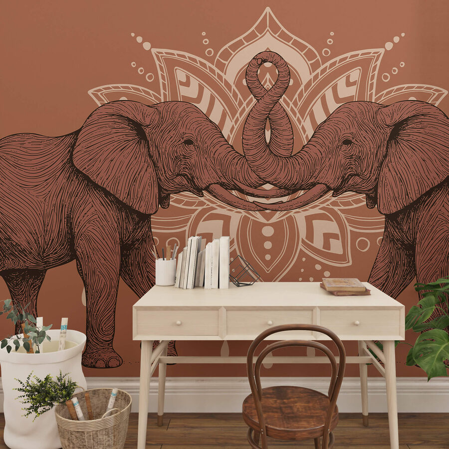 Deux éléphants dont les trompes se touchent