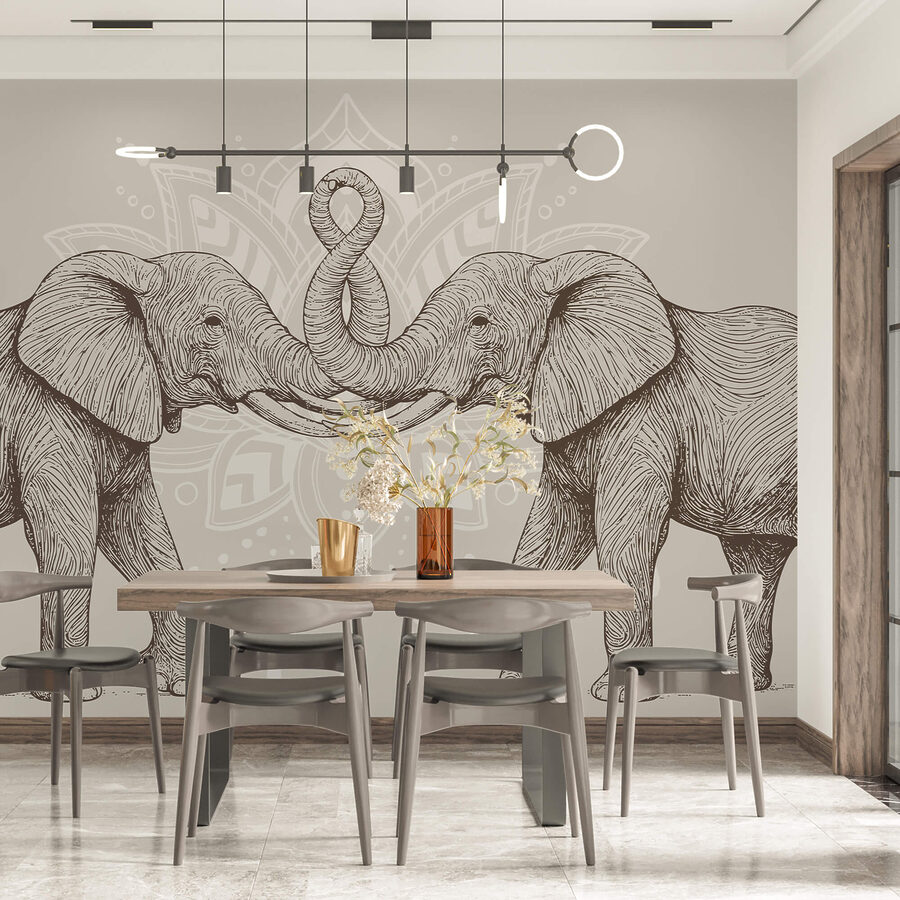 Deux éléphants avec leur trompe enroulée