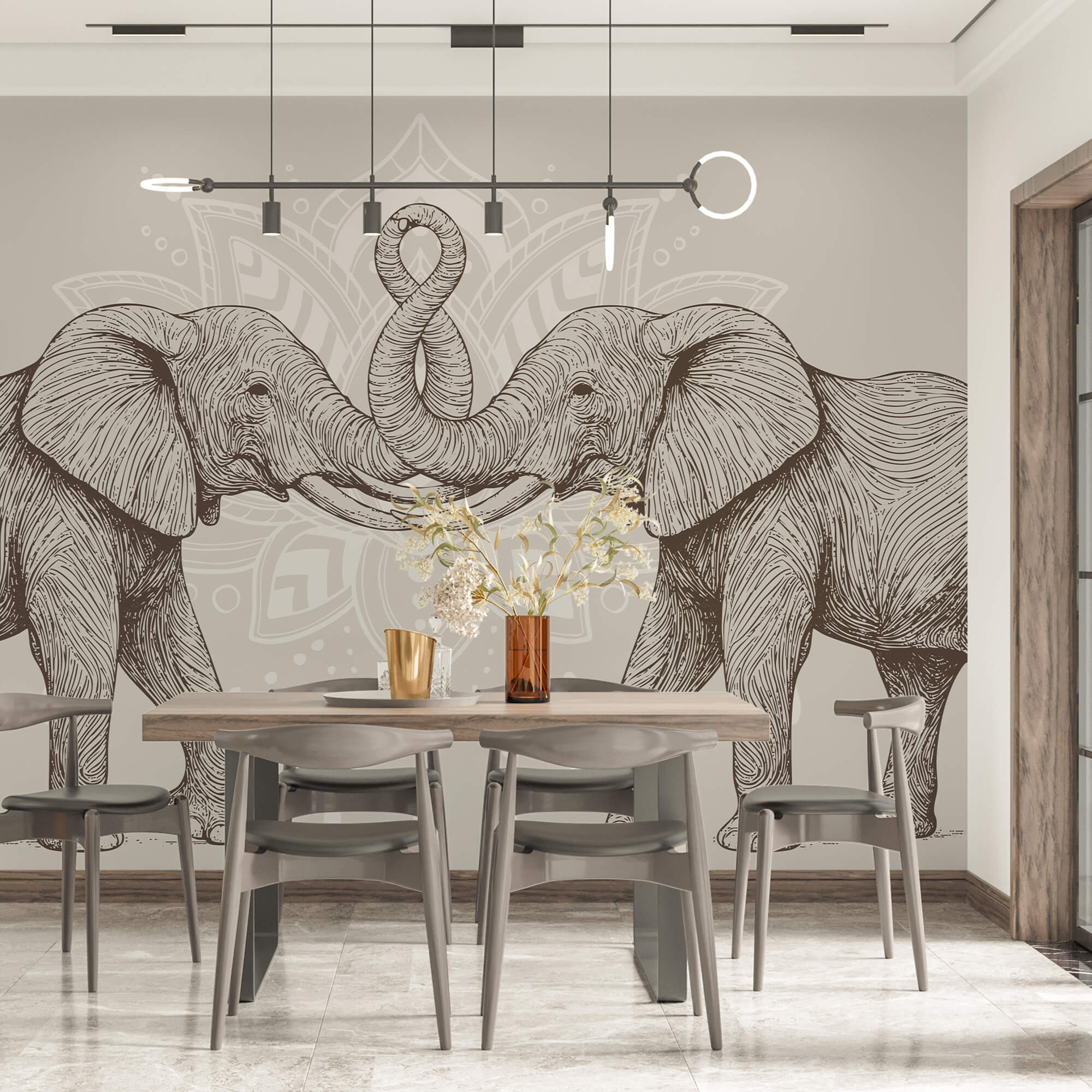 Deux éléphants avec leur trompe enroulée Deux éléphants avec leur trompe enroulée