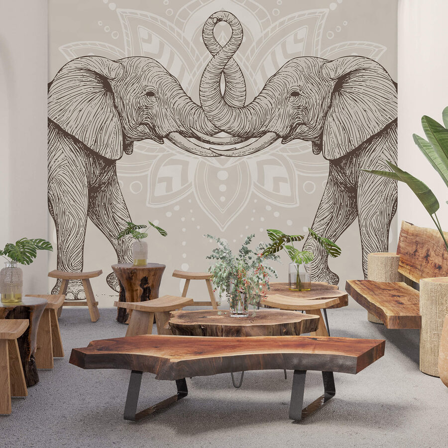 Deux éléphants avec leur trompe enroulée