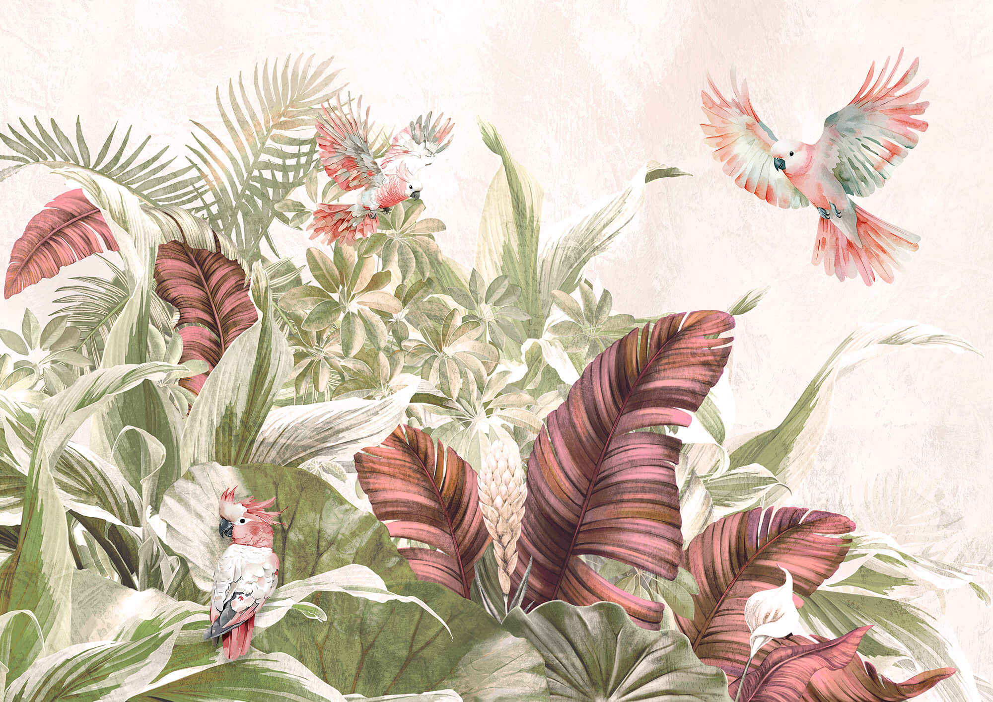 Painting of birds flying over a plant Painting of birds flying over a plant