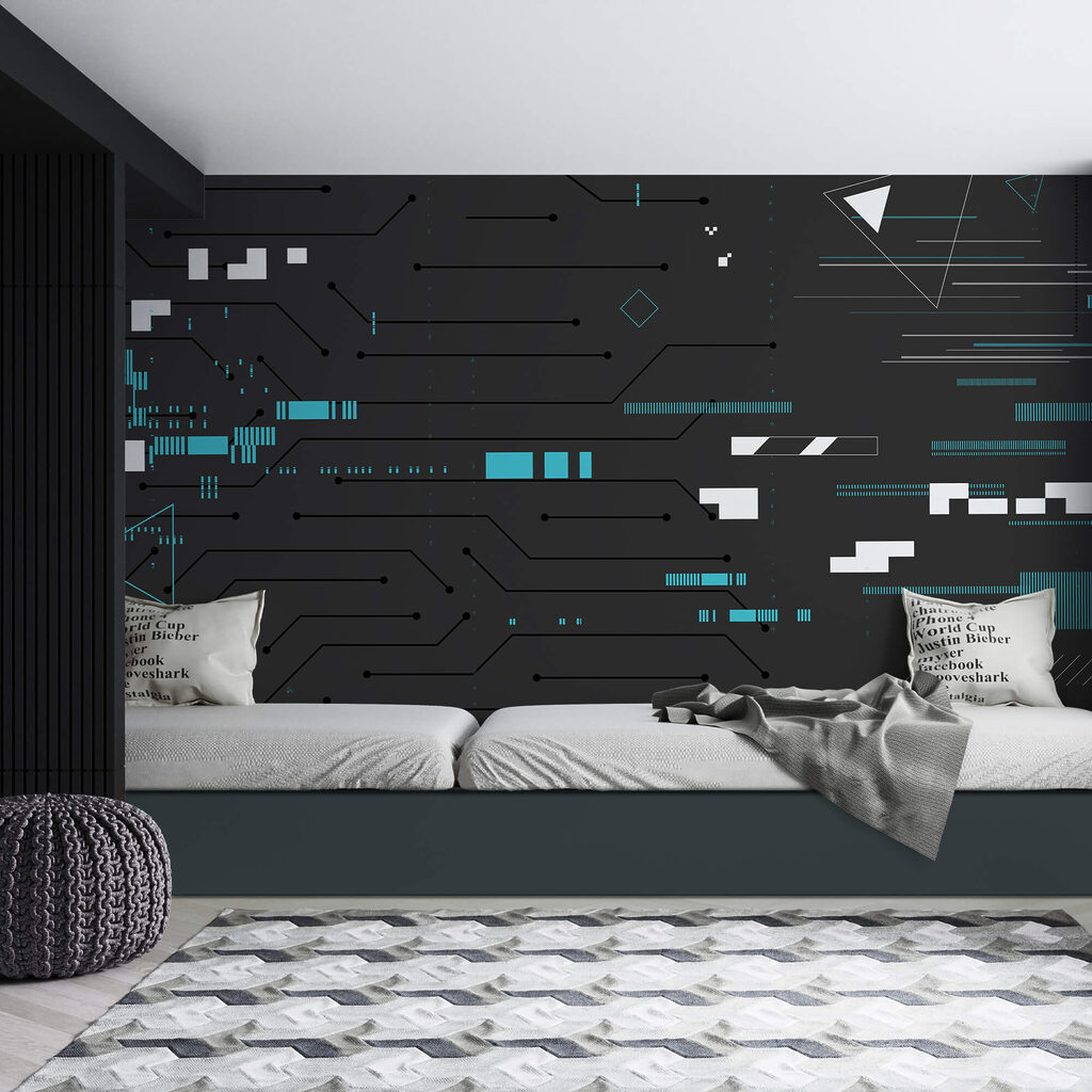 Fond noir avec de nombreuses lignes et points