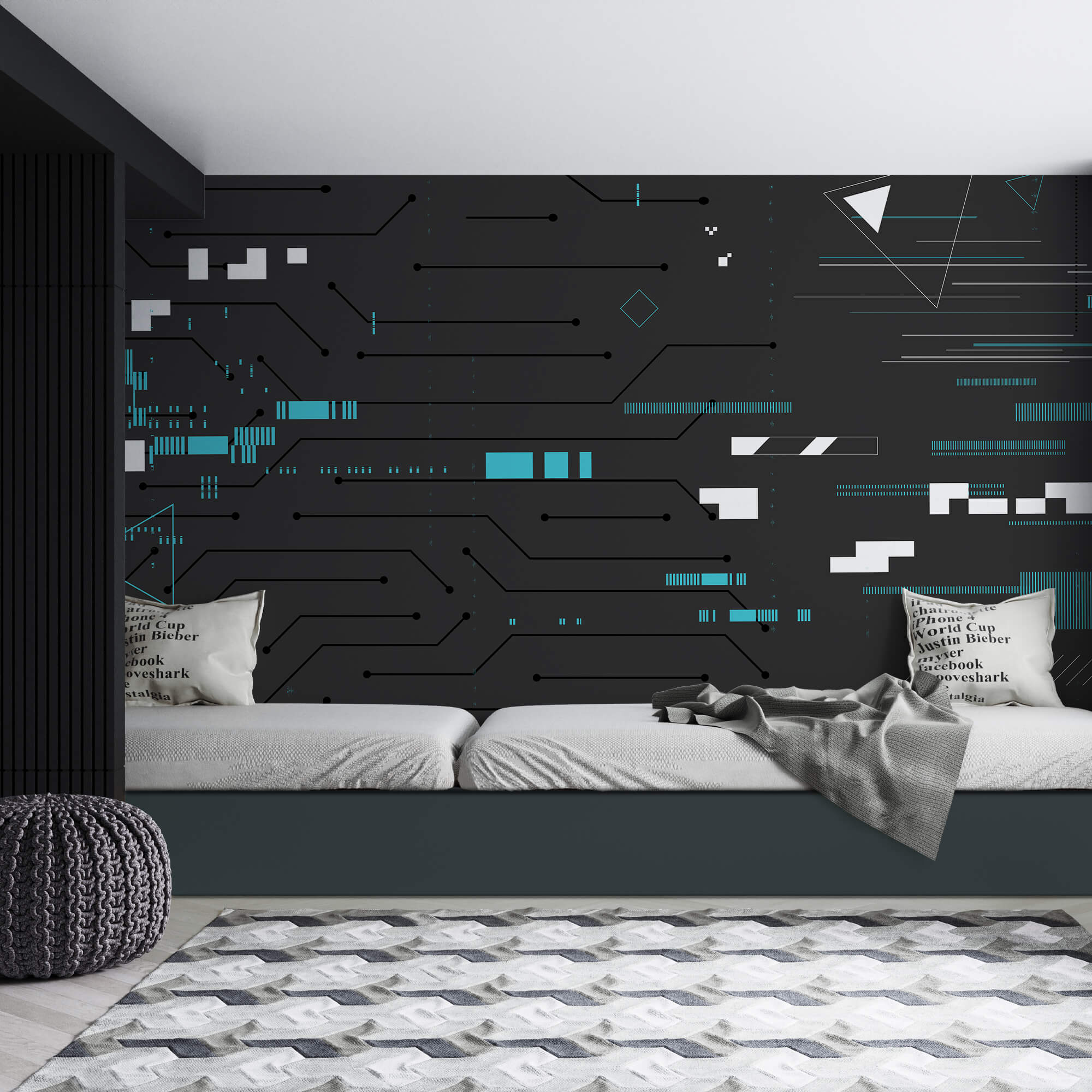 Fond noir avec de nombreuses lignes et points