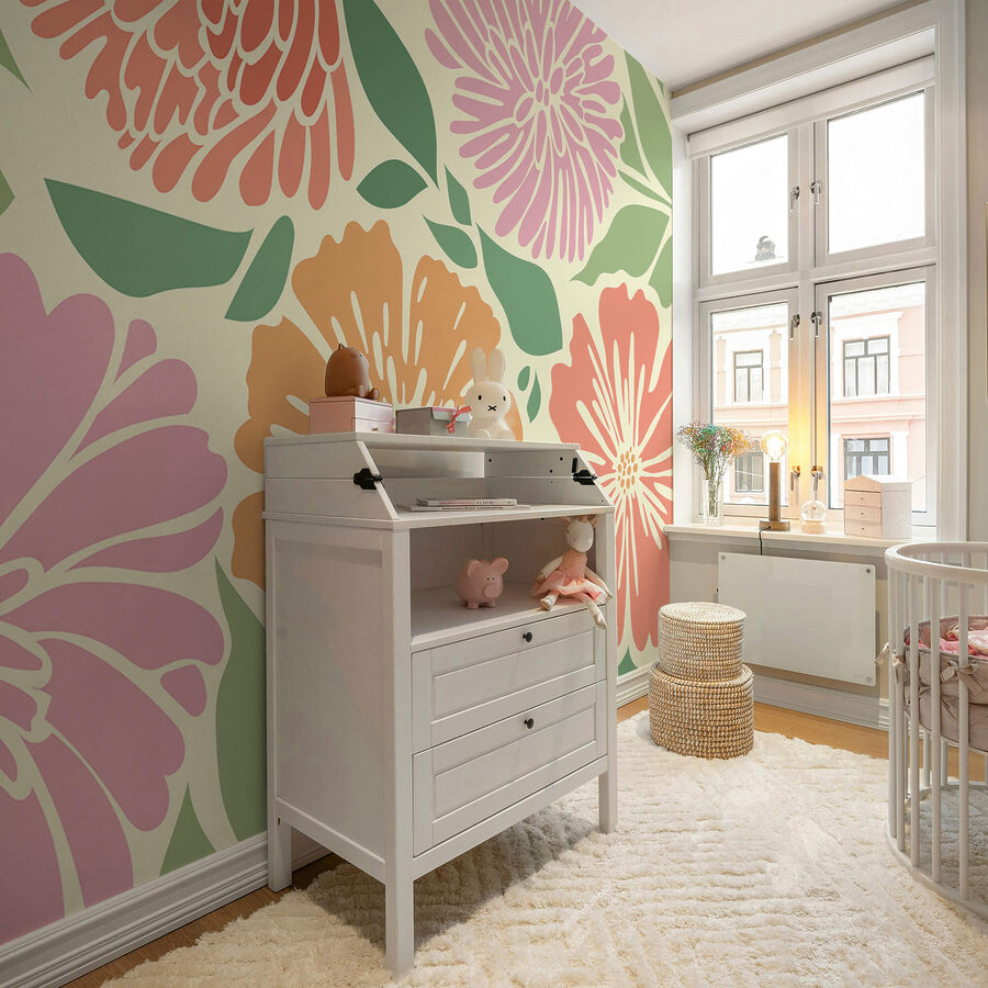 Le motif floral coloré illumine tous les espaces