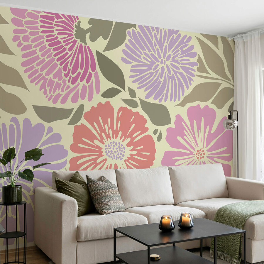 Motif floral coloré avec des feuilles