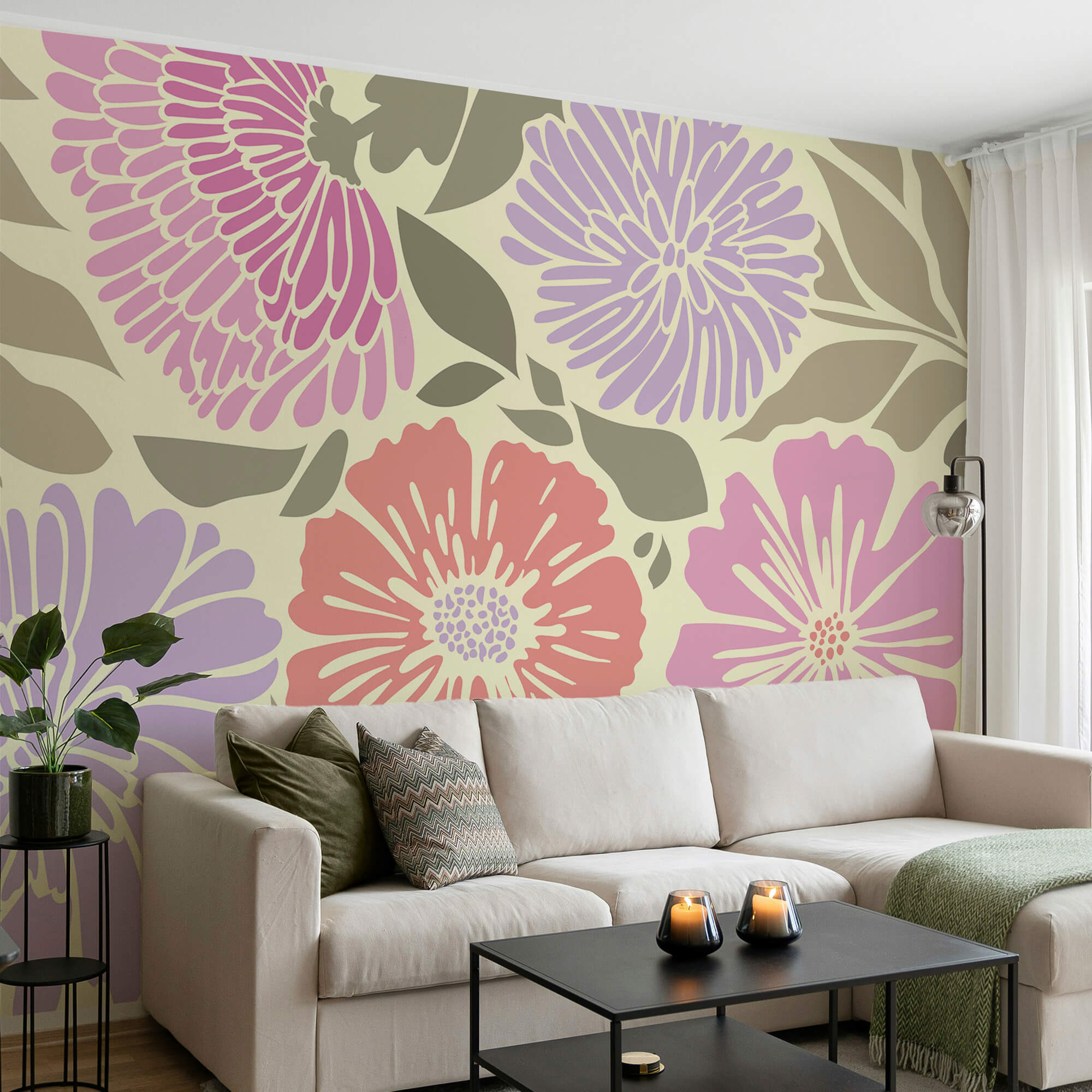 Motif floral coloré avec des feuilles