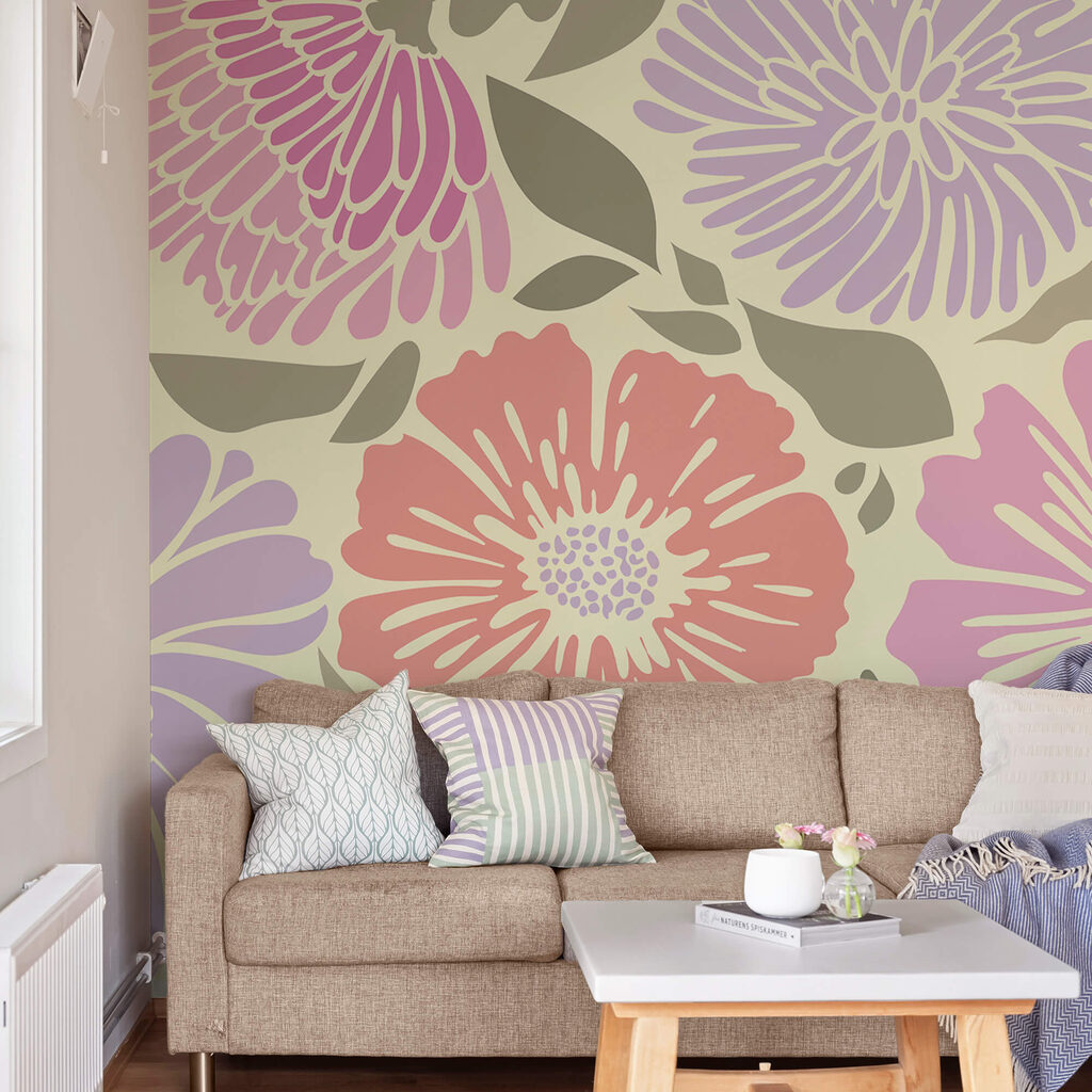 Motif floral coloré avec des feuilles