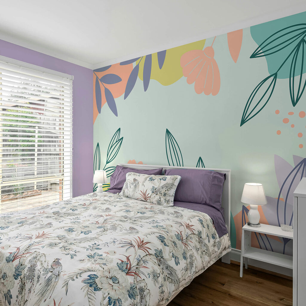 Motif floral coloré avec des feuilles