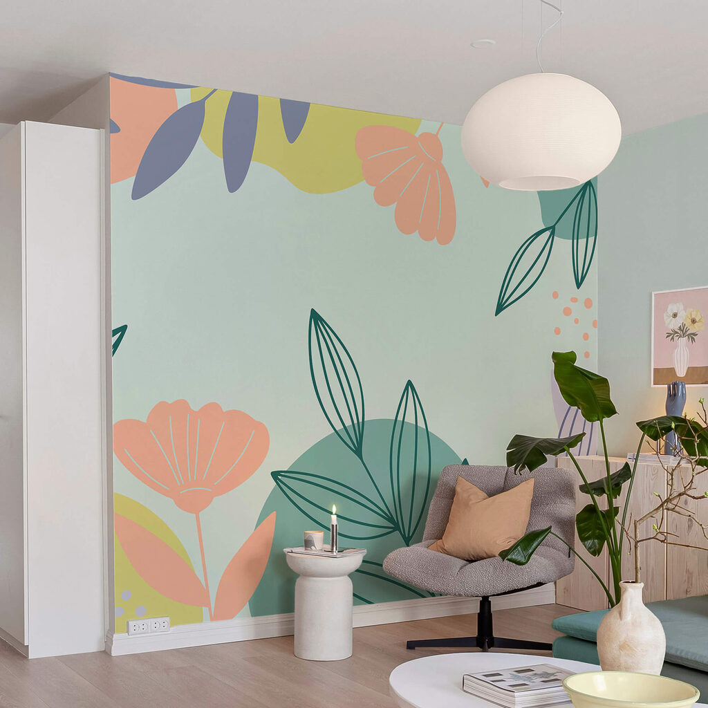 Motif floral coloré avec des feuilles