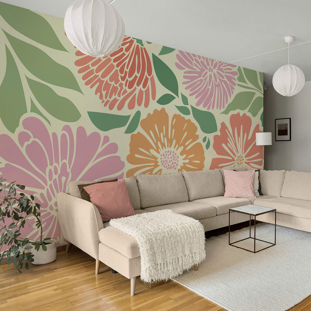 Le motif floral coloré illumine tous les espaces