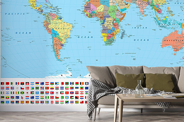 Carte du monde avec différents drapeaux Carte du monde avec différents drapeaux