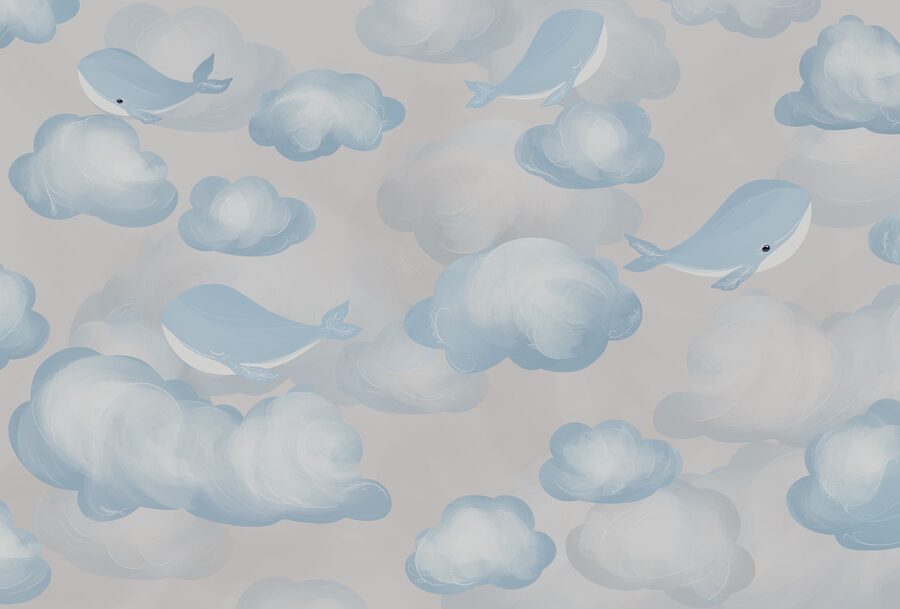 Nuages bleus et blancs et baleines